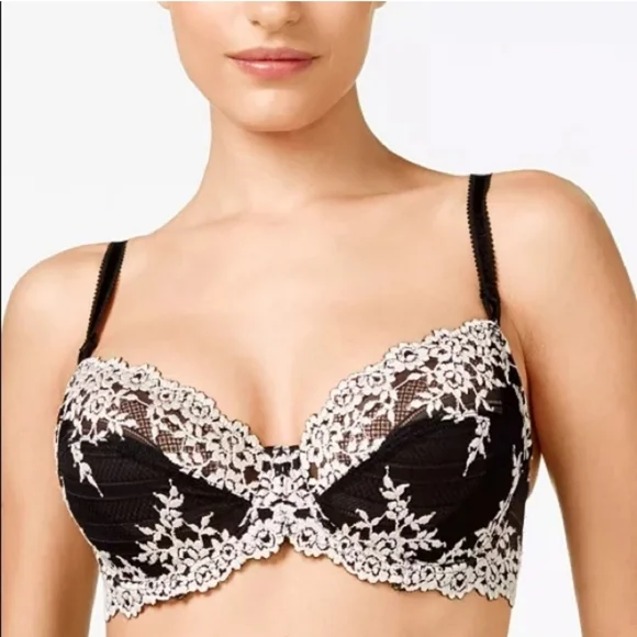 Wacoal Sz 38B Embrace Lace Underwire Bra Black White WL340 - Picture 1 of 6